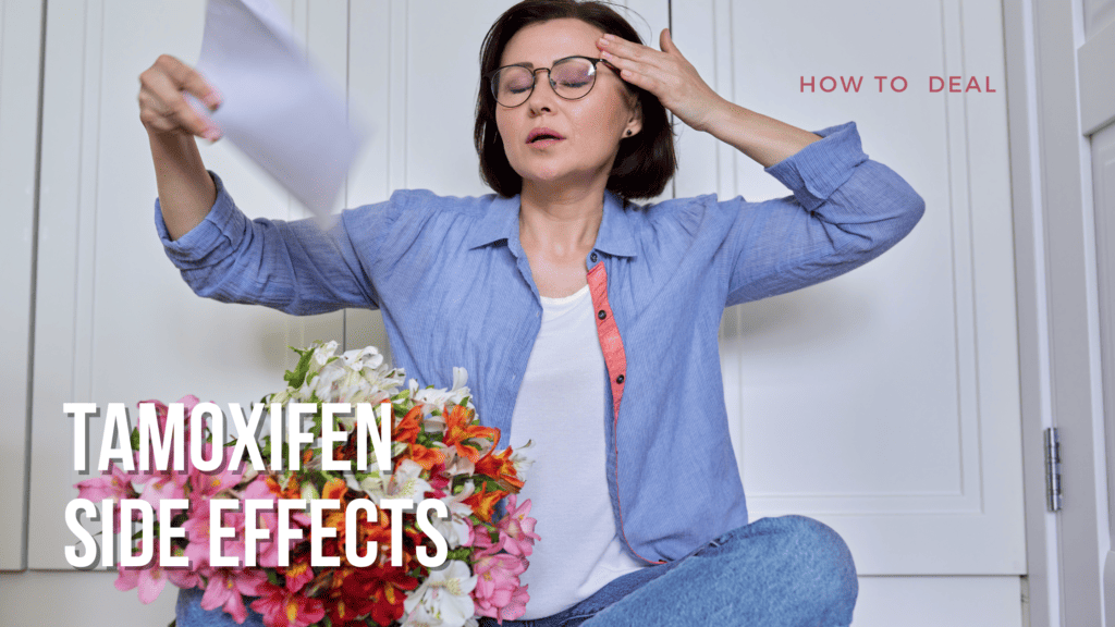 Woman fanning herself having a hot flash due to tamoxifen side effects.