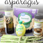 Image of ingredients to prepare this dish -- asparagus, Tastefully Simple Garlic Garlic, Lemon Juice, Avocado Oil, Shredded Parmesan Cheese