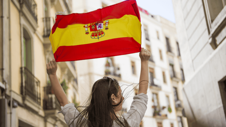 Woman holding spanish flag