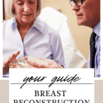 Woman talking to doctor about her breast reconstruction options, holding an implant.