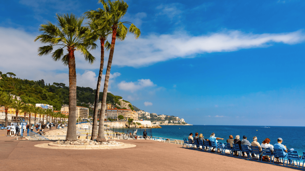 The promenade des Anglais, the beachside path in Nice, France