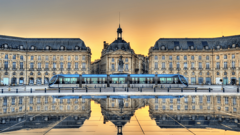 Place De La Bourse Reflecting from the Water Mirror in Bordeaux, France